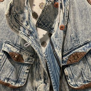 Vintage 90's oversized denim and leather long coat.